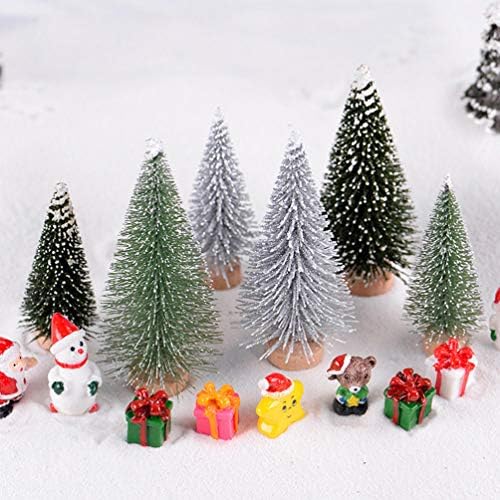 קישוטי עיצוב חג המולד של Nuobesty קישוטי יליד עצי חג המולד מיני, שלג מלאכותי עצי כפור שולחן אורן עצי חנות לחג עיצוב בית,