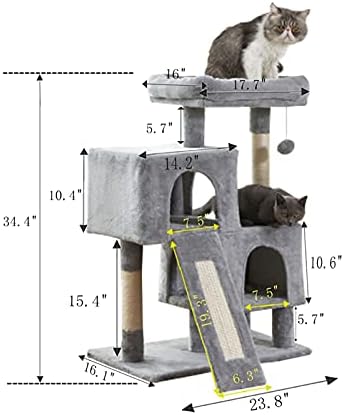חתול מגדל, 34.4 סנטימטרים חתול עץ עם גירוד לוח, 2 יוקרה דירות, חתול טיפוס עץ, יציב וקל להרכיב, עבור חתלתול, חיות