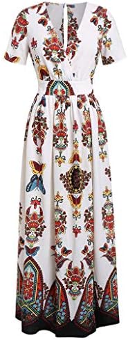 חגורות שמלת פוביגו לנשים, עבודת קיץ שרוול קצר שמלת טוניקת אופנה נשים גדולות מודפסות צווארון רחב