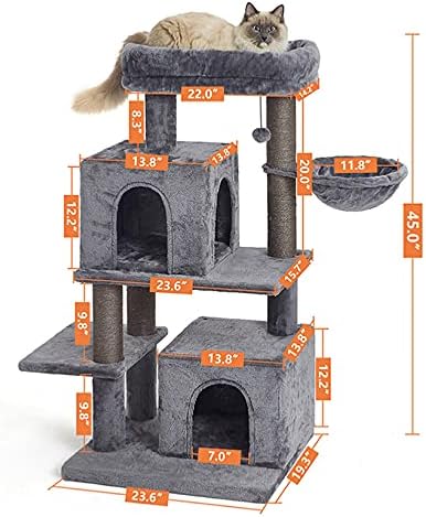 45 סנטימטרים רב-רמת חתול מגדל, חתול מגדל, חתול עץ לחתולים גדולים, עם ערסל & סיסל-מכוסה מגרד הודעות, 2 יוקרה