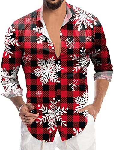 Dsodan Mens Mens Mens Cabut Buttondown חולצות שרוול ארוך צווארון צווארון חולצה חידוש מצחיק סנטה קלאוס