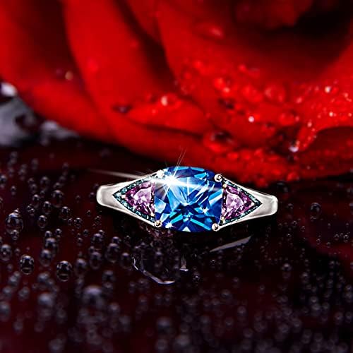 2023 טבעת יהלום בהירה חדשה מרובעת תכשיטי אבן כחולה תכשיטי אופנה טבעת מאורסת לנשים טבעת אריזת גודל 7