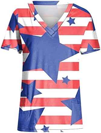 חולצות נשים OCLUN שרוול קצר ארהב יום העצמאות מודפס V צוואר חולצה חולצה מזדמנת חולצה רופפת חולצות T פורמליות