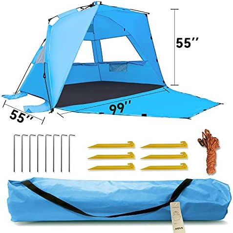 אוהל חוף קופץ קופץ, Deluxe XL Sun Shade Shelter עבור 3-4 אנשים עם UPF50+ הגנה, רצפה הניתנת להרחבה ו -3 חלונות מאווררים הנושאים