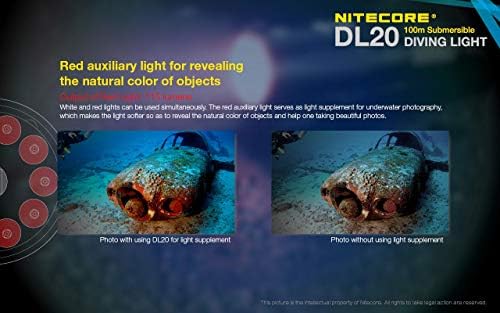 אור צלילה של Nitecore DL20 - 1000 לומן, 100 מ 'טבולה עם אור אדום