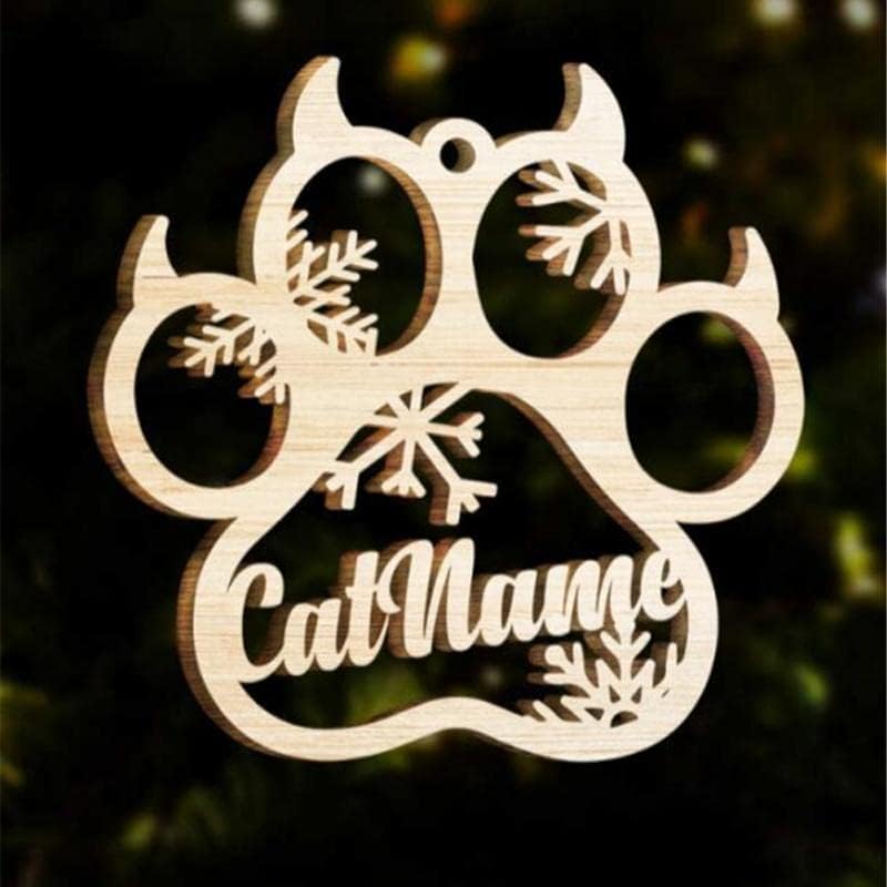 תליון עץ חג המולד בהתאמה אישית של GUE, טביעת חתול כלבים עם שם עץ חג המולד מתנה מתנה לחיית מחמד, קישוט עץ חג המולד