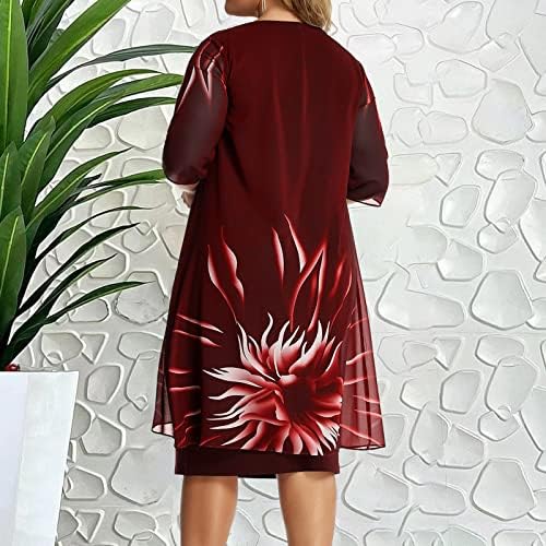 נשים 2023 ליידי סריגה אלגנטית שמלת שכמייה בתוספת הדפסה בגודל שמלות חצי שרוול