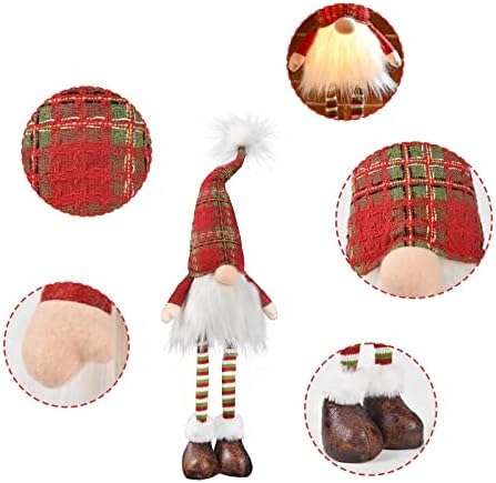 Worldeco חג המולד גנום כובע משובץ קטיפה 2022 קישוטים עם אורות ותפקוד מוסיקה, מתנה שוודית טומטה חג המולד בעבודת