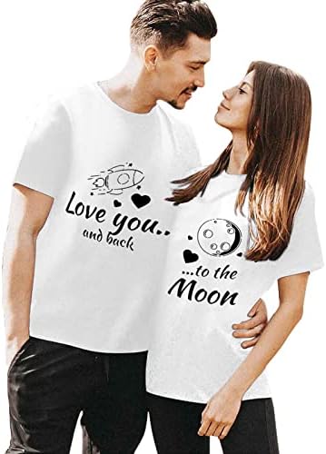 יום האהבה תואם טיזים לזוגות אוהבים הדפס לב שרוול קצר טוניקה טוניקה מר וגב 'טי חולצות חולצה טרנדית