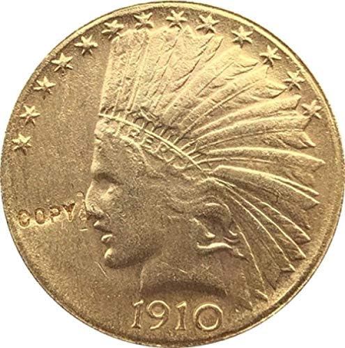 מצופה זהב 24-K מצופה 1910 $ 10 זהב הודי חצי נשר מטבע עותק העתק עותק מתנה עבורו