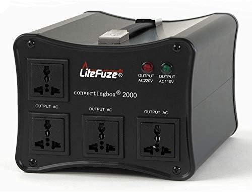 Litefuze 2000W Convertage Converter Steep -Up/Down Euto Power שנאי - 110/120V עד 220/40V - חובה כבדה - הגנת מפסקים