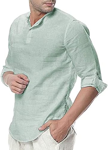 חולצת הנלי כותנה לגברים, חולצת חוף היפי מזדמנים חולצות 3/4 שרוול שרוול מזדמן מתאים רגיל משקל קל משקל חוף