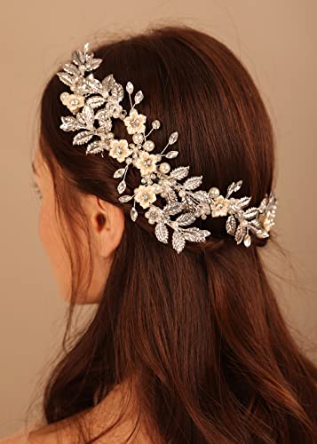Kercisbeauty עלים זהב עלים שיער מסרק לכלות חתונה נשים פרח וינטג