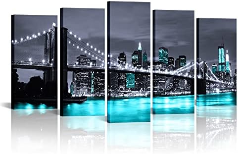 Kaloremore שחור לבן וכחול גשר ברוקלין תמונה בד הדפסים של ניו יורק העיר New York View View גלריית פוסטר עטופה