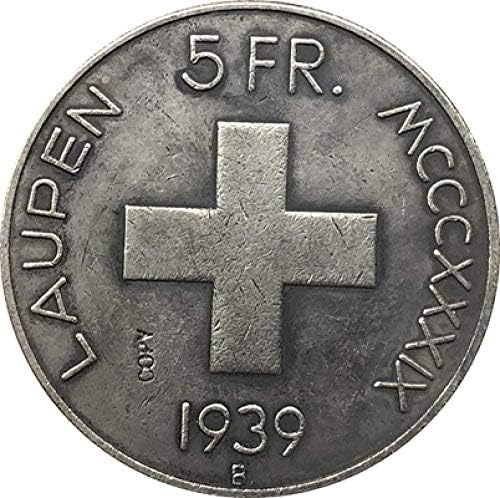 שוויץ 1939 5 פרנקן קרב על Laupen Copen מטבעות מטבעות קישודים מתנות אוסף מתנות