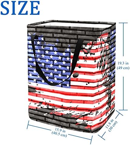 דגל אמריקאי על סל כביסה של קיר לבנים סל אחסון מתקפל עם ידיות לחיפוש, חדר ילדים, אחסון צעצועים