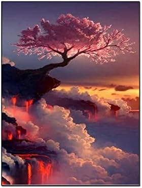 נוף אמנות כרזות הר פוג ' י ופריחת דובדבן תמונות לסלון קיר קישוט קיר אמנות ציורי בד קיר תפאורה בית תפאורה סלון דקור אסתטיקה24