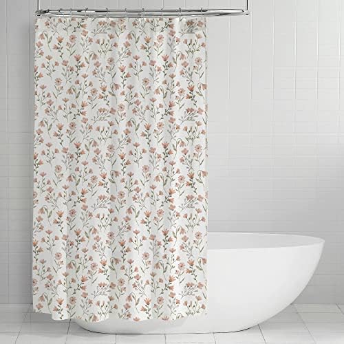 וילון מקלחת חוף של Hofdeco Premium, 72 X72 מכונה אטומה למים וילון מקלחת בוהו לשירותים לחדר אמבטיה, דפוס פרחוני ורוד