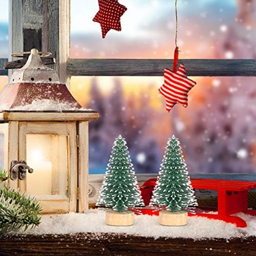 Veemoon 10 pcs עץ חג המולד מיני מלאכותי, עץ אורן מיני עם שלג ומברשת בקבוק בסיס עץ עצי חג המולד עצים מיני מלאכותיים לחג המולד