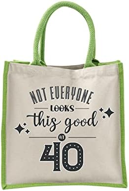 תיק יום הולדת 40 מתנות לנשים-תיקי כתף יוטה כותנה לשימוש חוזר לקניות-זה טוב-ירוק-ים