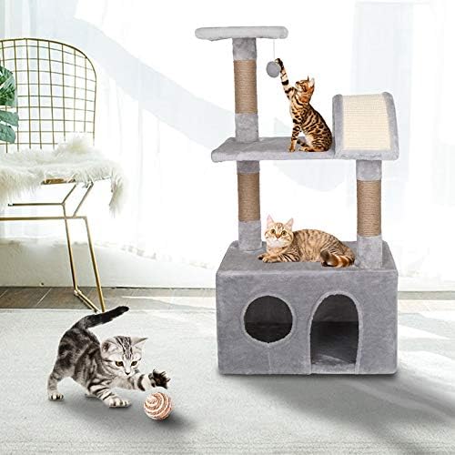חתול עץ מגדל עם קטיפה דירות, גרוד, צעצוע, אור אפור, 39