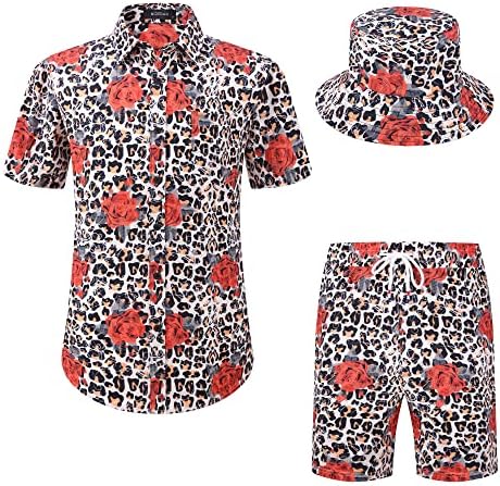 חולצת הוואי גברים של MCEDAR ותלבושות חופשה קצרות של שני חלקים מגדירים כפתור מזדמן במורד חליפות פרחוניות בחוף