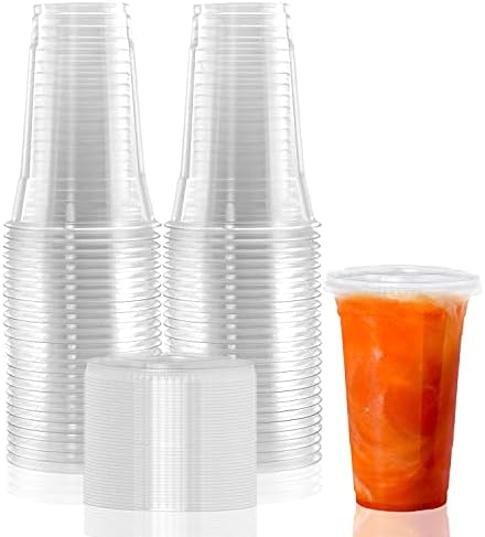 50 סטים 20 עוז ברור פלסטיק כוסות עם מכסים, קריסטל ברור לחיות מחמד חד פעמי פלסטיק מסיבת כוסות, שייק כוסות,