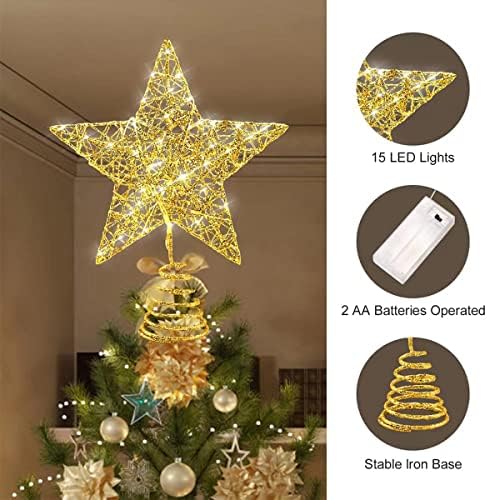 קישוטי אורות חג המולד סט, אורות סרט חג המולד ועץ חג המולד טופר עץ כוכב חג המולד, 16.4 רגל 50 אורות LED אורות פיות