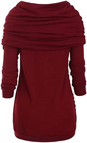 צמרות הנלי של נשים שרוול ארוך בתוספת גודל O-צווארון בוטון מוצק Pachworks צמרות אסימטריות סוודר סוודר.