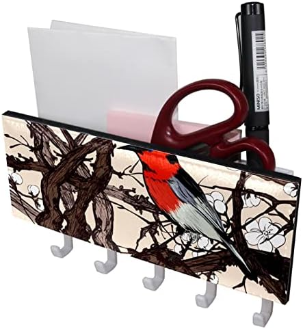 ציפור אדומה דמיונית קטנה - מארגן מדפים עם 5 ווים מדף מדף מטבח קיר מדף אחסון רב -פונקציונלי