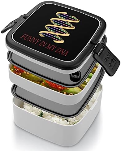קופסת בנטו DNA מצחיקה שכבה כפולה שכבה כפולה כל מיכל ארוחת צהריים הניתנת לערימה עם כף לטיולי פיקניק