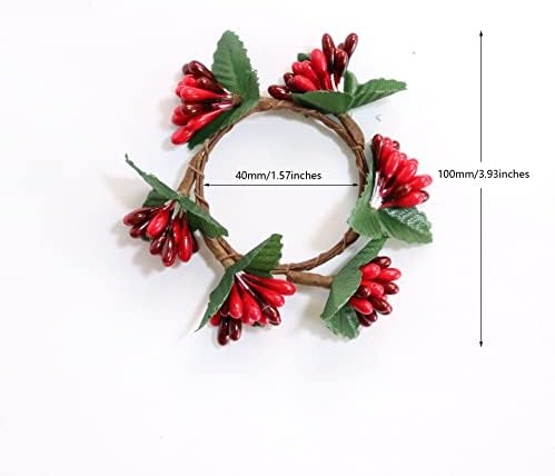 Vookura 6 חלקים אדומים עמוקים טבעת מפית פירות יער, טבעת נרות נרות זעירה, קישוט שולחן, זר מיני, חג המולד, ליל כל הקדושים,