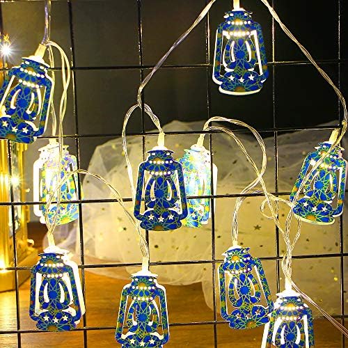 אורות מיתרים של Ddayup כוכב לקישוטים של עיד, מנורת פנס כוכב Mubarak Ramadan Moon, 10 נוריות LED המופעלות על מיתר אורות ירח
