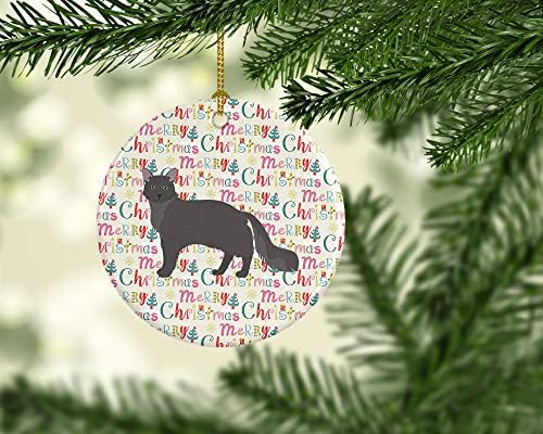 אוצרות קרוליין WDK2584CO1 Nebelung 1 חתול קישוט קרמיקה לחג המולד, קישוטים לעץ חג המולד, קישוט תלוי לחג המולד,