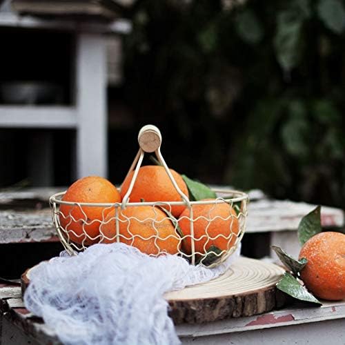 קוניה עץ ידית מתכת רטרו סל נייד רב-פונקציה ירקות פירות ביצת מצרכי מעשי אחסון סל ארגונית לבן
