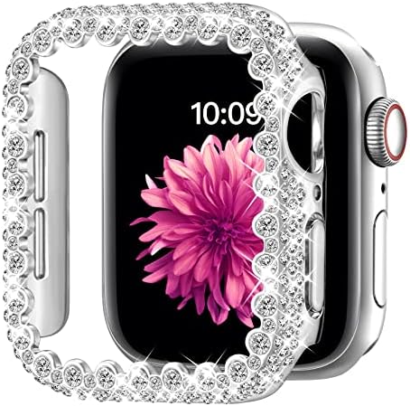 מארז פגוש Bling תואם לסדרת Apple Watch 6 5 4 SE 44 ממ, כיסוי פנים מגן יהלום לנשים, מגן מסגרת מחשב קשה עבור