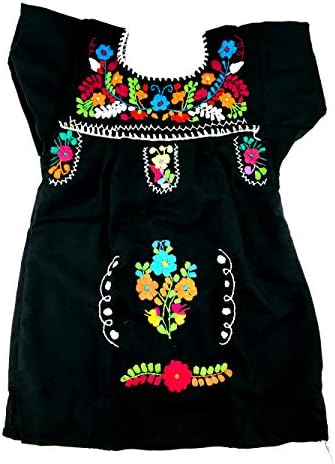 שמלת תינוק מקסיקנית בגודל 1 Tehuacan צבע שמלת יום שחור של מסיבת הנושא של קוקו מתים מסיבת ליל כל הקדושים