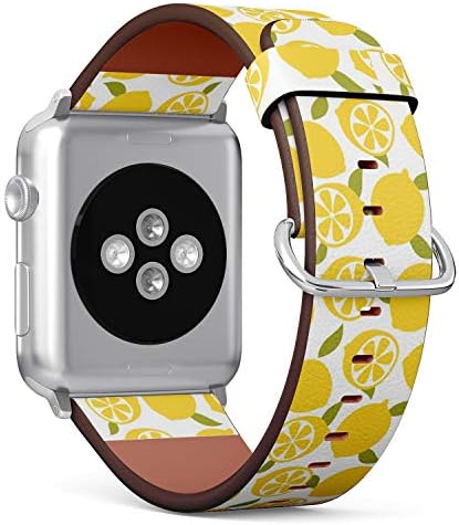 פס שעועית Q, תואם ל- Apple Watch 42 ממ / 44 ממ / 45 ממ / 49 ממ חלופי רצועת עור רצועת צמיד אביזר צמיד // דפוס לימונים