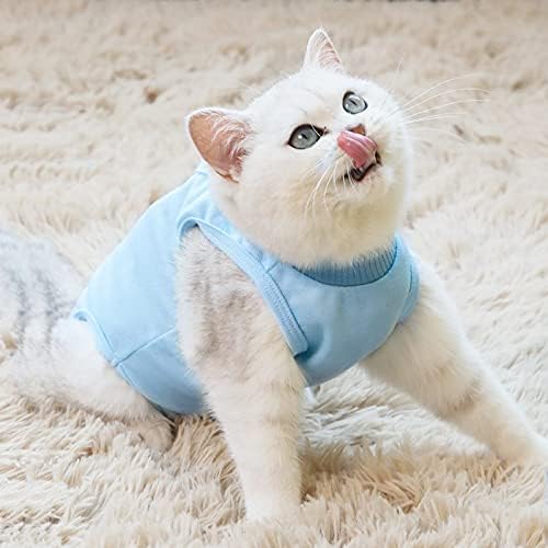 האקראו חתול התאוששות חליפה, 1 חתיכה כחול לחיות מחמד כירורגית התאוששות בגדים לנשימה לאחר ניתוח ללבוש חליפה לחתולים, מ