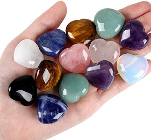 Zhiyuxi 8 יחידות ריפוי לב ריפוי 1 אהבה אבני חן אבן טבעית בתפזורת אבן רייקי וגבישים אובסידיאניים עוטף חוט נקודות גביש אבן