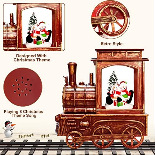 Turnmeon מוזיקלי רכבת חג המולד מוארת שלג גלובוס פנס תפאורה, איש שלג 8 שירים טיימר USB או סוללה המופעלת חג המולד פנס