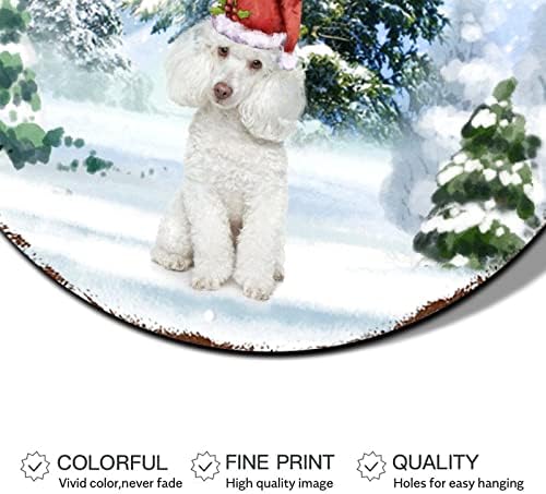 חג מולד שמח שלט חורף סצנת חג המולד כובע חג המולד כלב עגול מתכת שלט פח חג המולד קישוטי מקורה במצוקה שלטי פח מסוגננים