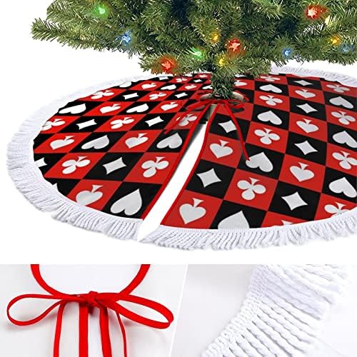 לוח שחמט של כרטיס פוקר חצאית עץ חג המולד אדום שחור אדום חצאית עץ עגול עגול עגול עגול חג המולד עם קצה משולב לקישוטי חצר