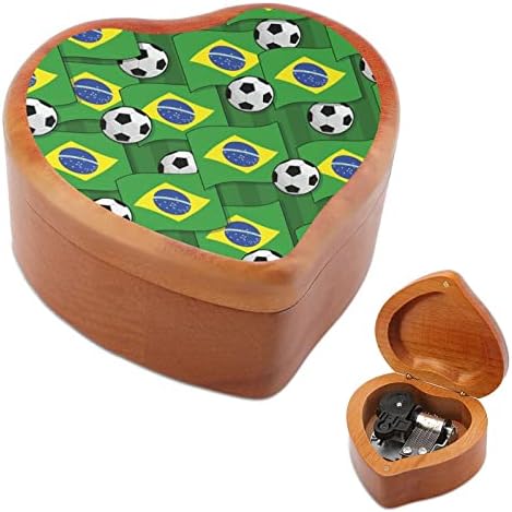 דפוס כדורגל כדורגל בברזיל קופסת מוסיקה מעץ קופסת מעץ צורת לב צורת קופסאות מוזיקליות מודפסות ליום הולדת ולנטיין יום הולדת