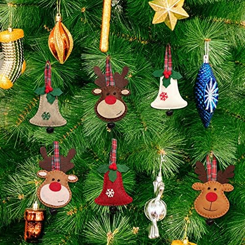קישוטים לעץ חג המולד סט של 6, קישוטים בפעמון קטיפה תלת מימדית, פעמוני איילים קטיפה בעבודת יד תלויים חג המולד, למסיבת חג