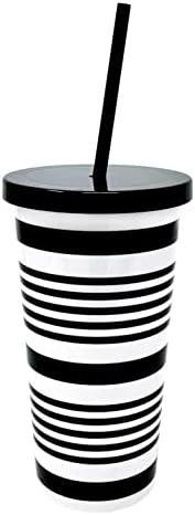 קייט ספייד ניו יורק כוס מבודד עם קש לשימוש חוזר, 20 גרם כוס נסיעה אקרילית עם מכסה, פסים שחורים
