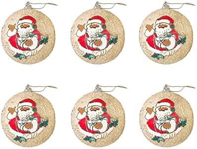 מתנות דקורטיביות מעודנות לחג המולד, קישוטי כדור חג המולד, 6 קישוטי חג עמיד בפני התנפצות כדורים עם הדפסת נצנצים ולולאה תלויה