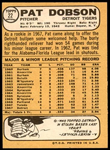 1968 Topps 22 Pat Dobson Detroit Tigers VG Tigers
