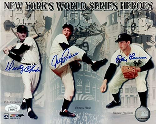 Dusty Rhodes Johnny Podres Don Larsen חתום על חתימה 8x10 צילום JSA MM35767 - תמונות MLB עם חתימה