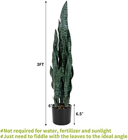 Tonahutu 3ft צמח נחש מלאכותי 35 אינץ 'סנסוויריה מזויף ירוק, צמח מיני עם אדנית פלסטיק שחור 21 עלים עבים לבית משרד ביתי